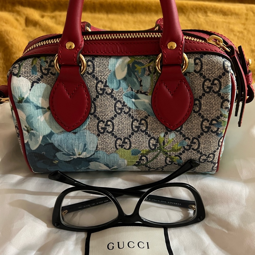 Mini GG Supreme Blue Floral Print with Red leather trim. - Picture 5 of 16